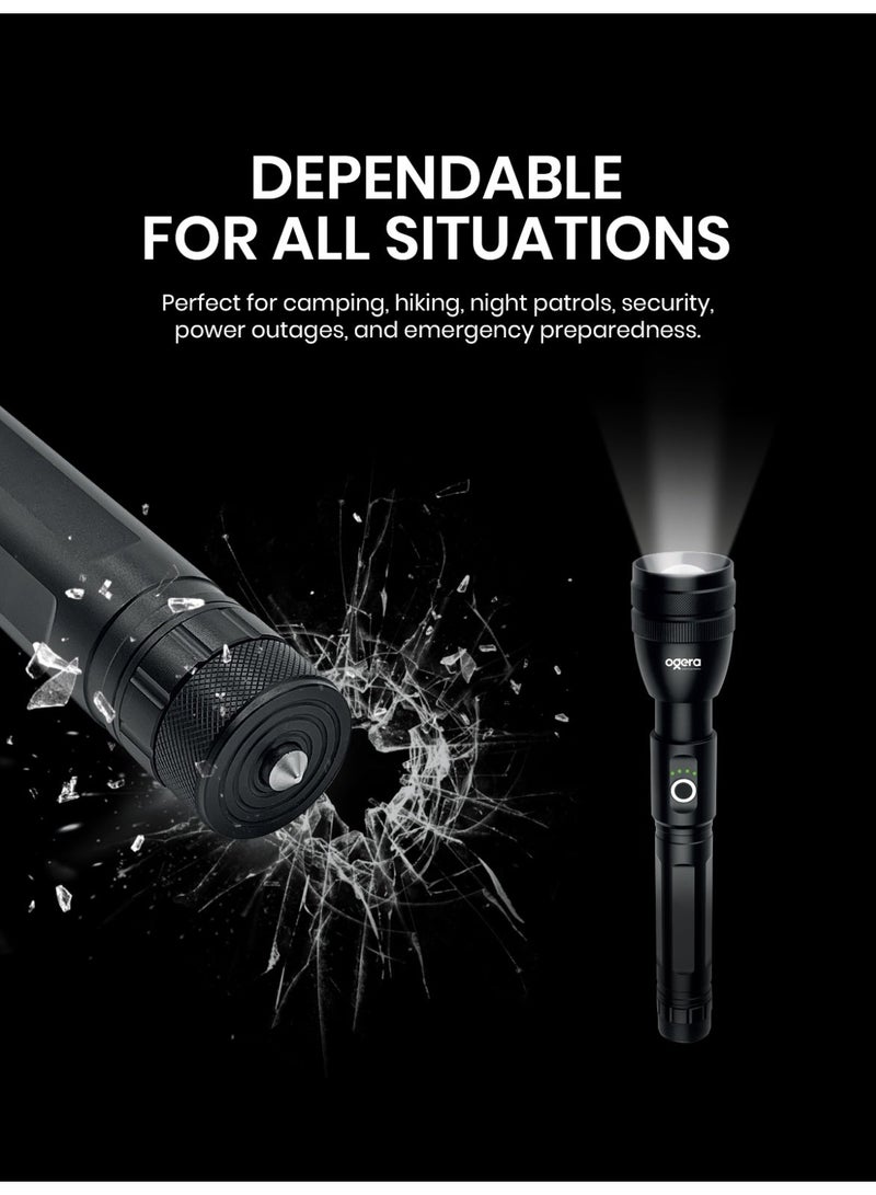 أوجيرا كشاف LED قابل لإعادة الشحن | كشاف تكتيكي فائق السطوع | سطوع عالي | بطارية 3SC طويلة العمر | شعاع قابل للتكبير | مقاوم للماء | مثالي للتخييم والمشي والمنزل وحالات الطوارئ | ضمان سنتين | OG1002SL | أسود - Image 5